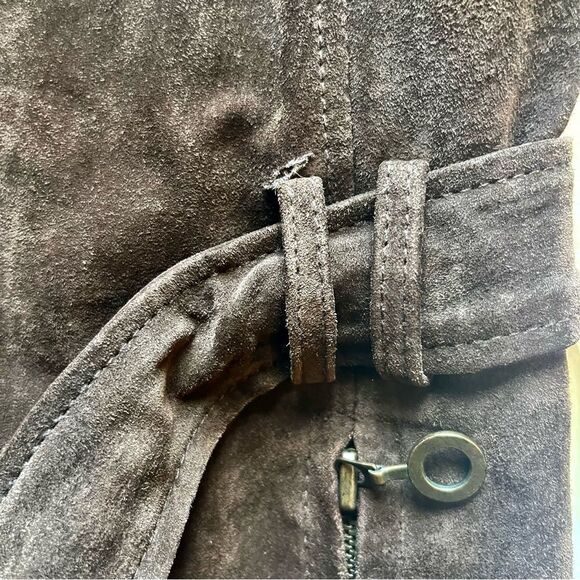 G III Women's Brown Suede Jacket Full Zip Lined Attached Belt Size Small Petite - Picture 11 of 11
